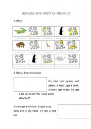 English worksheet: Review: zoo animals and parts of the body