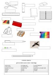 English Worksheet: School things