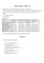 English Worksheet: Short answers To BE