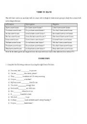 English Worksheet: Verb To HAVE