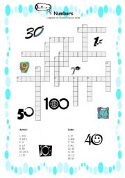 English Worksheet: Numbers crossword