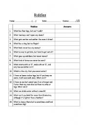 English Worksheet: Riddles