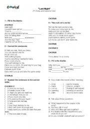 English Worksheet: Song - Last  Night