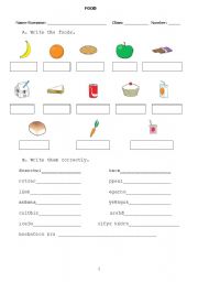 English worksheet: food