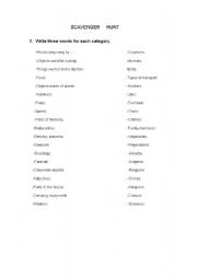 English worksheet: Scavenger Hunt