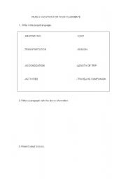 English Worksheet: Plan a vacation for your classmate