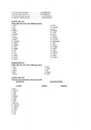 English worksheet: Make adjectives from the following nouns