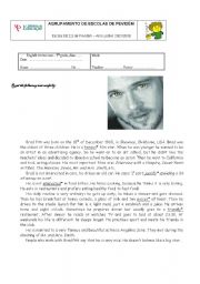 English Worksheet: A written test about the film star Brad Pitt