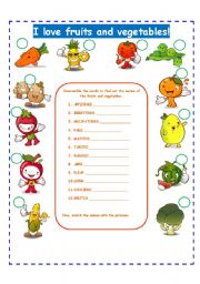English Worksheet: FRUITS AND VEGETABLES!!