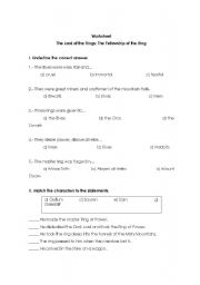 English Worksheet: The Lord of the Rings: The Fellowship of the Ring