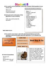 English Worksheet: Interaction - Renting a house/ apartment - Student B