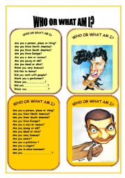 English Worksheet: CARD FIVE WHO OR WHAT AM I GAME