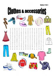 English Worksheet: Clothes and accessories wordsearch