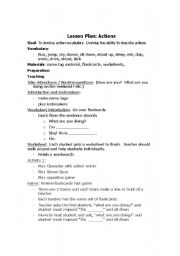 English worksheet: Actions lesson plan