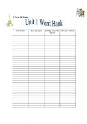 English Worksheet: Vocabulary List