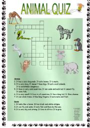 English Worksheet: ANIMAL QUIZ