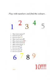 English worksheet: Play with numbers and colours.....