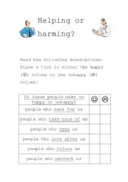 English Worksheet: Helping or Harming? Vocabulary related to to help