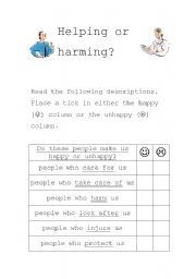 English worksheet: Helping or Harming? Vocabulary related to to help