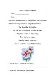 English worksheet: poems 