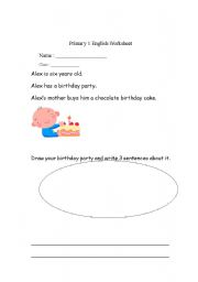 English worksheet: birthday party