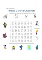 English Worksheet: Famous Cartoon Characters