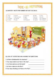 English Worksheet: THERE + BE /PREPOSITIONS