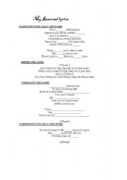 English Worksheet: My immortal- Evanescence