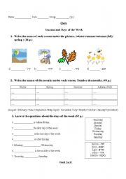 English Worksheet: Months, seasons and days of the week