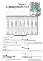 English Worksheet: Homophones