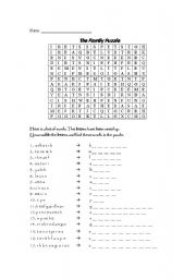 English worksheet: family find a word puzzle
