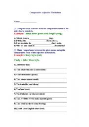 English worksheet: Comparative Adjective Worksheet 