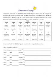 English worksheet: Summer Camp: What is Peter doing?