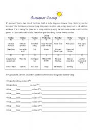 English Worksheet: Summer Camp: What is Peter doing?