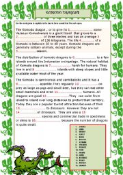 English Worksheet: KOMODO DRAGONS