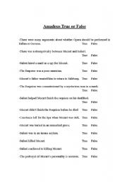 English worksheet: Amadeus True or False