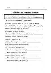 English Worksheet: Direct and Indirect Speech