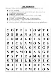 English worksheet: Food Wordsearch