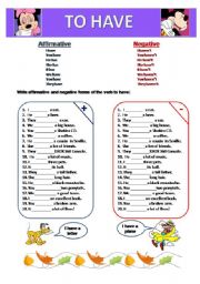 English Worksheet: To have 