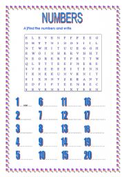 English Worksheet: numbers 1-20