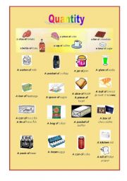 English Worksheet: Quantity , containers, food