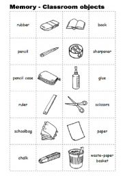 English Worksheet: Memory with classroom objects