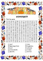 English Worksheet: Halloween wordsearch