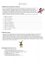 English Worksheet: A reading excercise