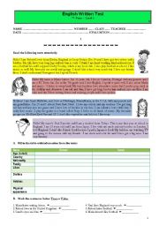 English Worksheet: Test - introducing and describing people -A