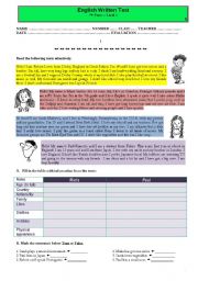 English Worksheet: Test- introducing and describing people - B