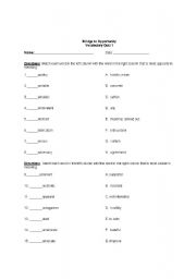 English worksheet: Academic Vocabulary Quiz 1