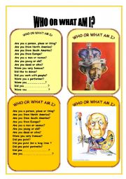 English Worksheet: CARD EIGHT OF WHO OR WHAT AM I GAME