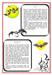 English Worksheet: HALLOWEEN RELATED TOPIC: BATS - reading, vocab.exercises with answers