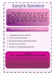 English Worksheet: Reading : Lucys summer